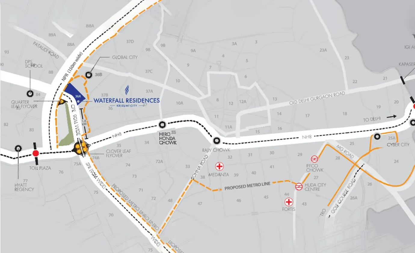 Krisumi Waterfall Residences — Location map — Sector 36A, CPR Gurugram