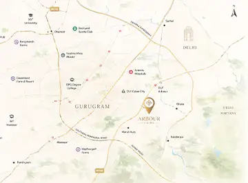 Location map showing DLF The Arbour within Sector 63 on Golf Course Extension Road, Gurugram